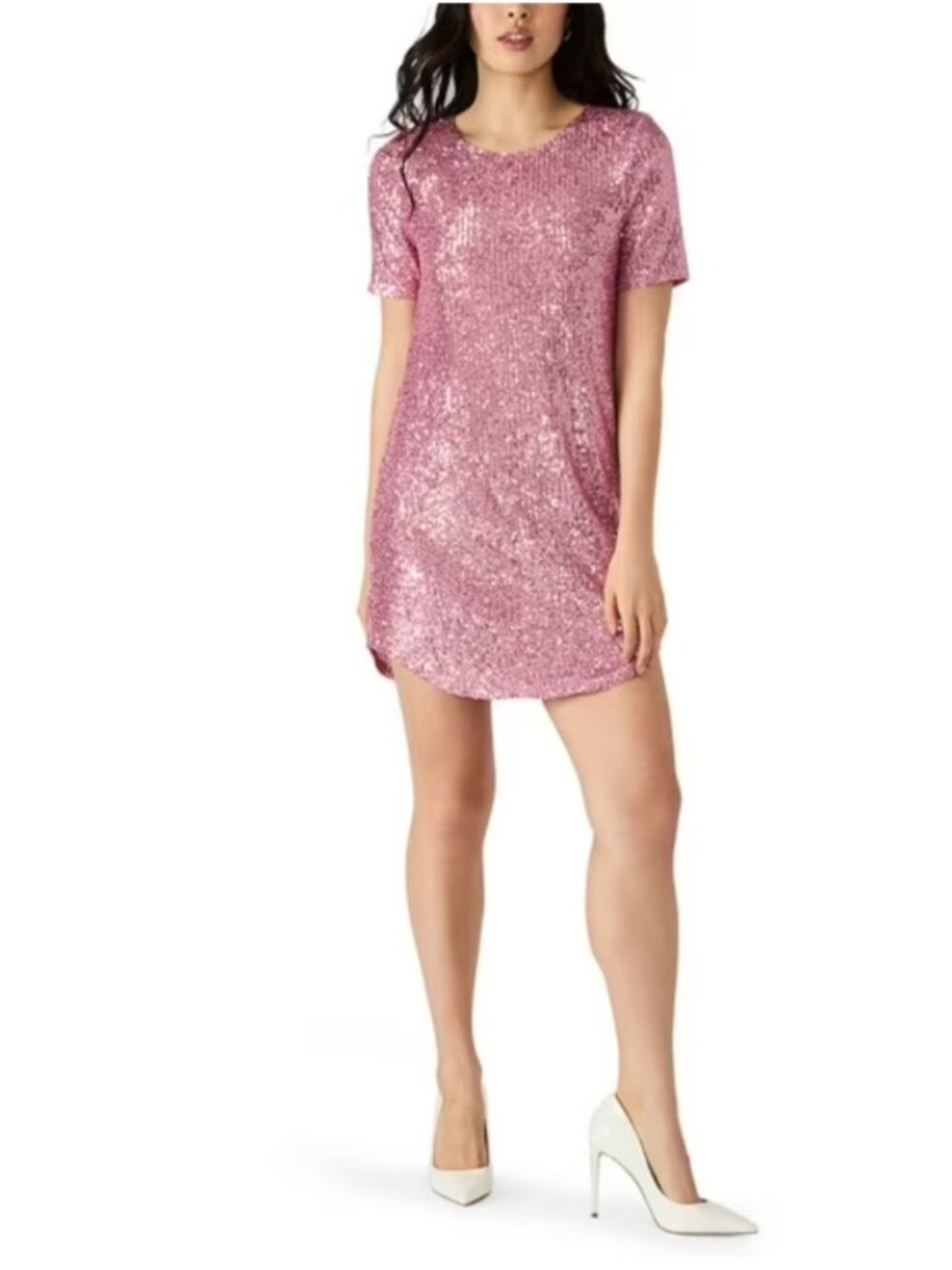 Betsey Johnson Women's Short Sleeve Crewneck Stretch Mess Sequin Mini Dress